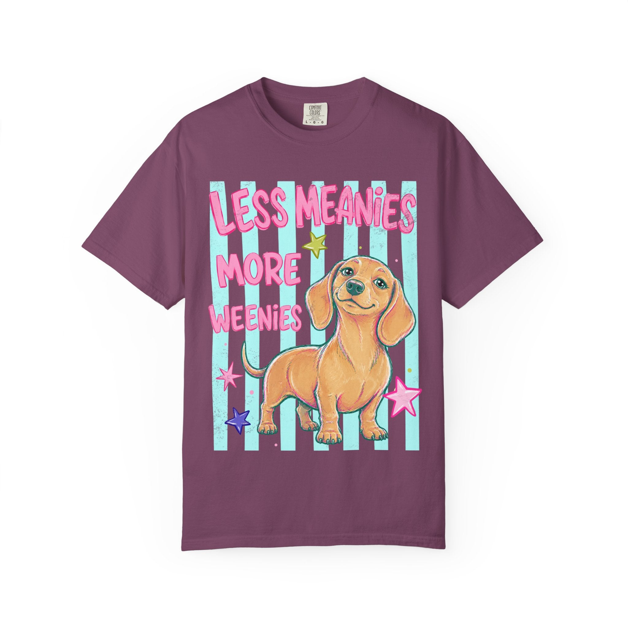 Less Meanies More Weenies T-shirt | Cute Dachshund Graphic, Pastel Stars