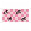 Pink Checkered Dachshund Desk Mat – Cute Skateboard Wiener Dog Mousepad