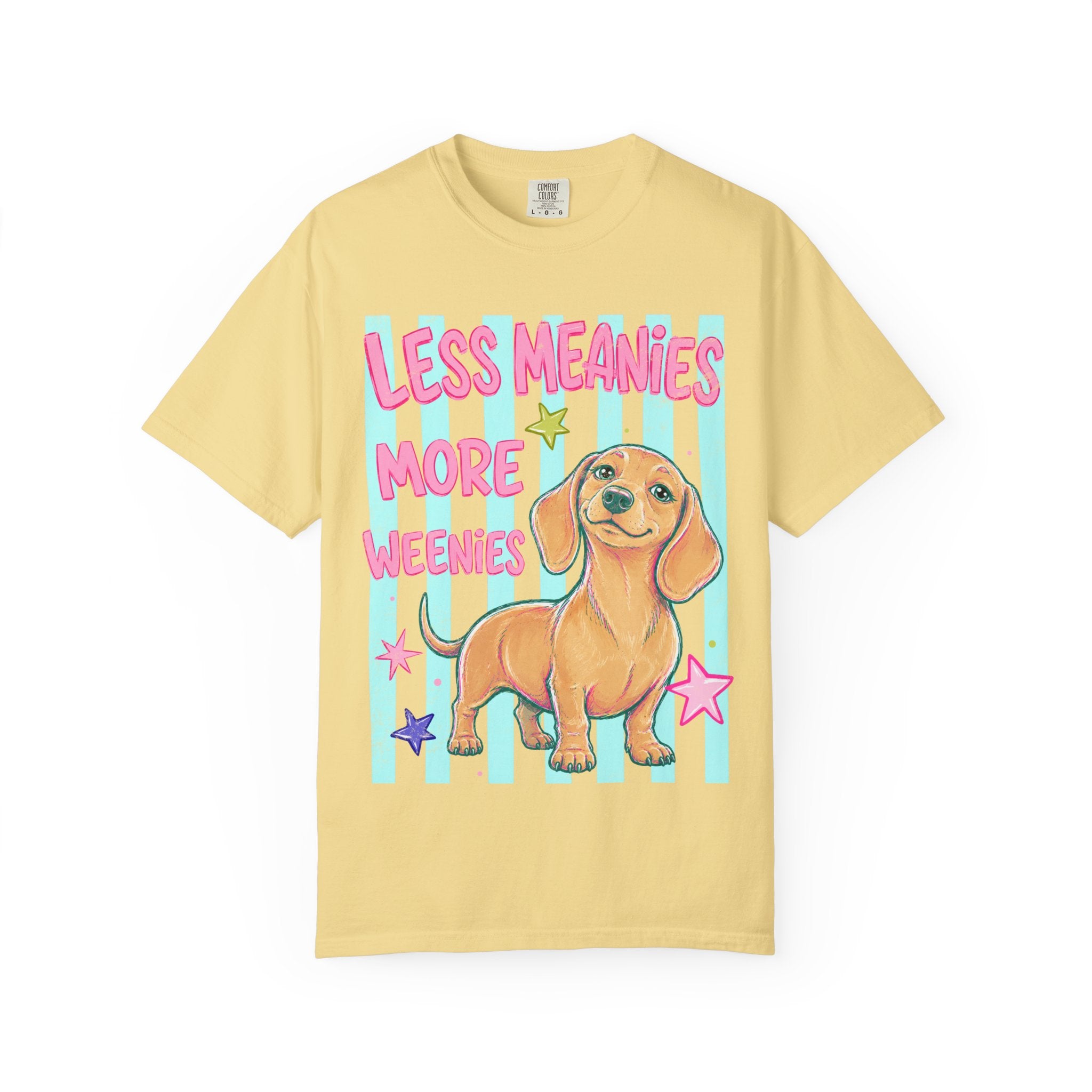 Less Meanies More Weenies T-shirt | Cute Dachshund Graphic, Pastel Stars