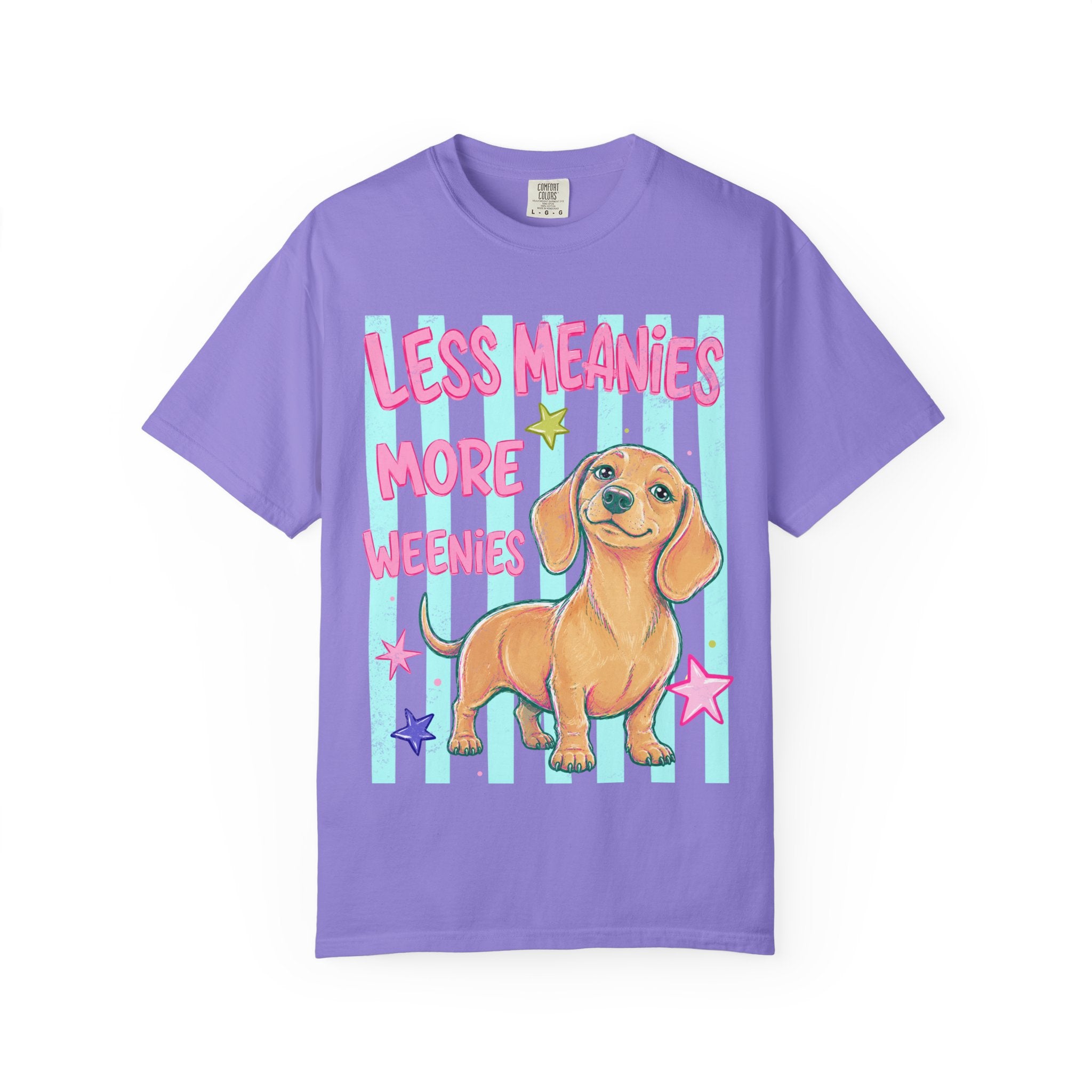 Less Meanies More Weenies T-shirt | Cute Dachshund Graphic, Pastel Stars