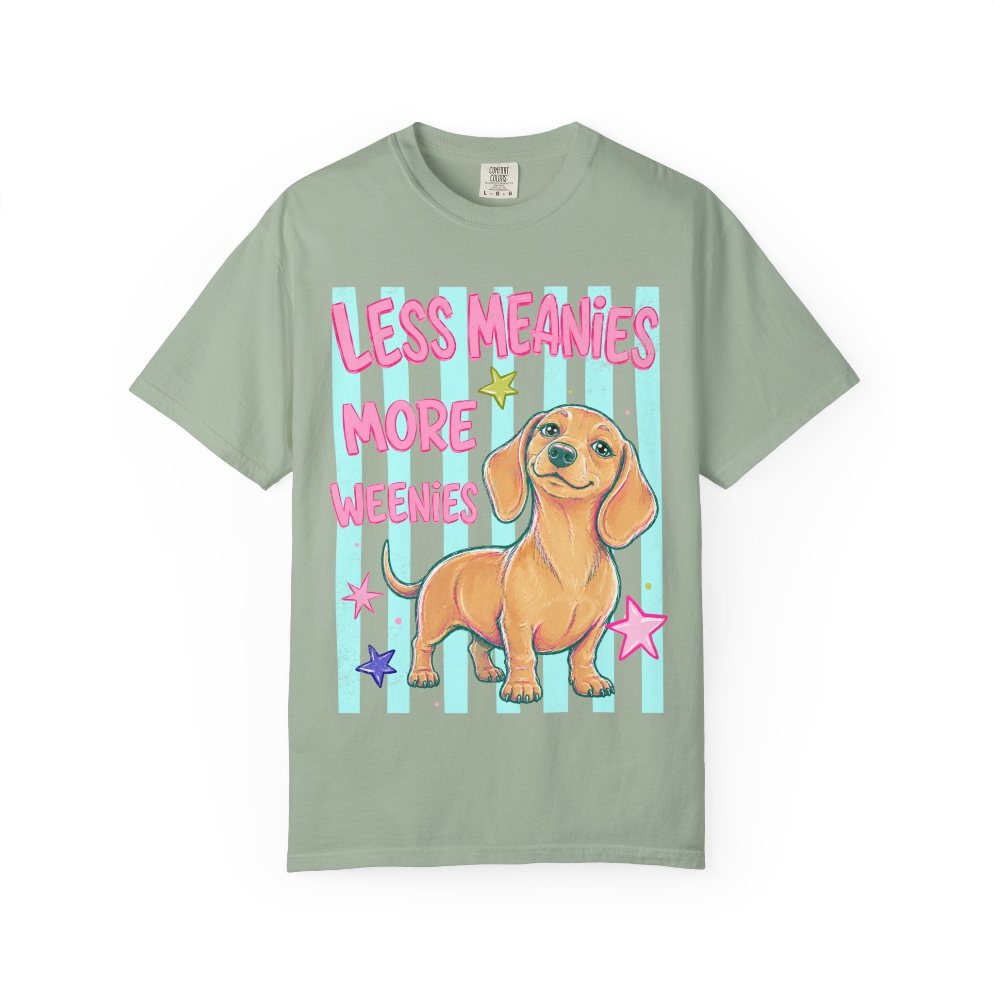Less Meanies More Weenies T-shirt | Cute Dachshund Graphic, Pastel Stars