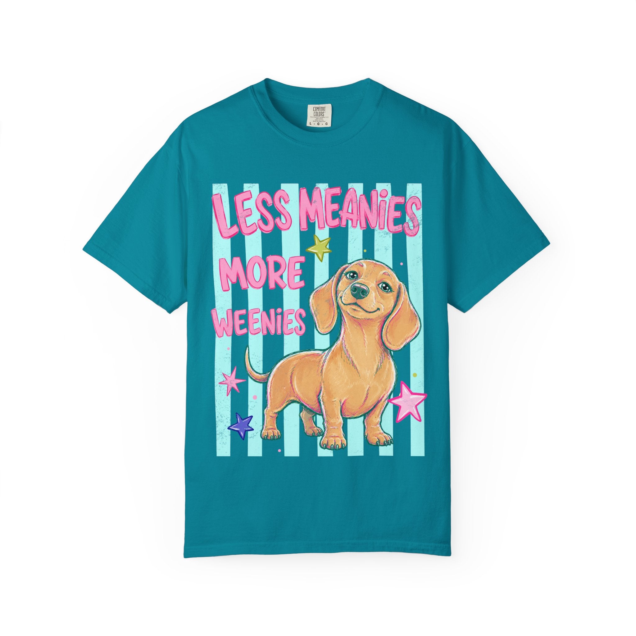 Less Meanies More Weenies T-shirt | Cute Dachshund Graphic, Pastel Stars