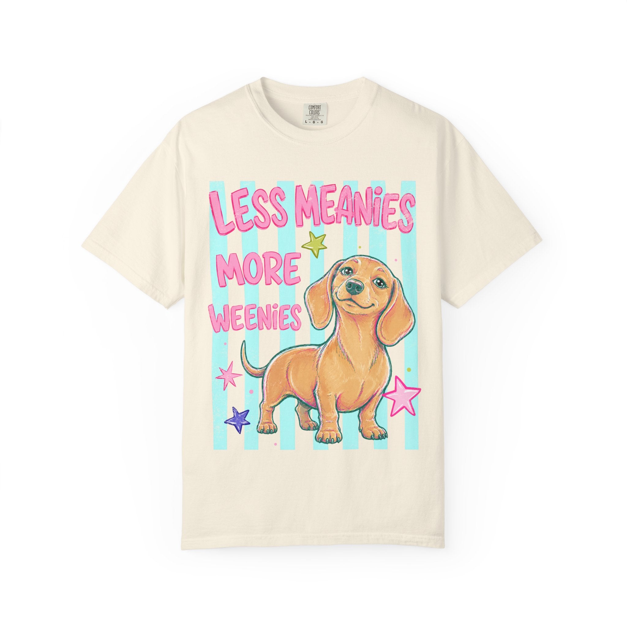 Less Meanies More Weenies T-shirt | Cute Dachshund Graphic, Pastel Stars