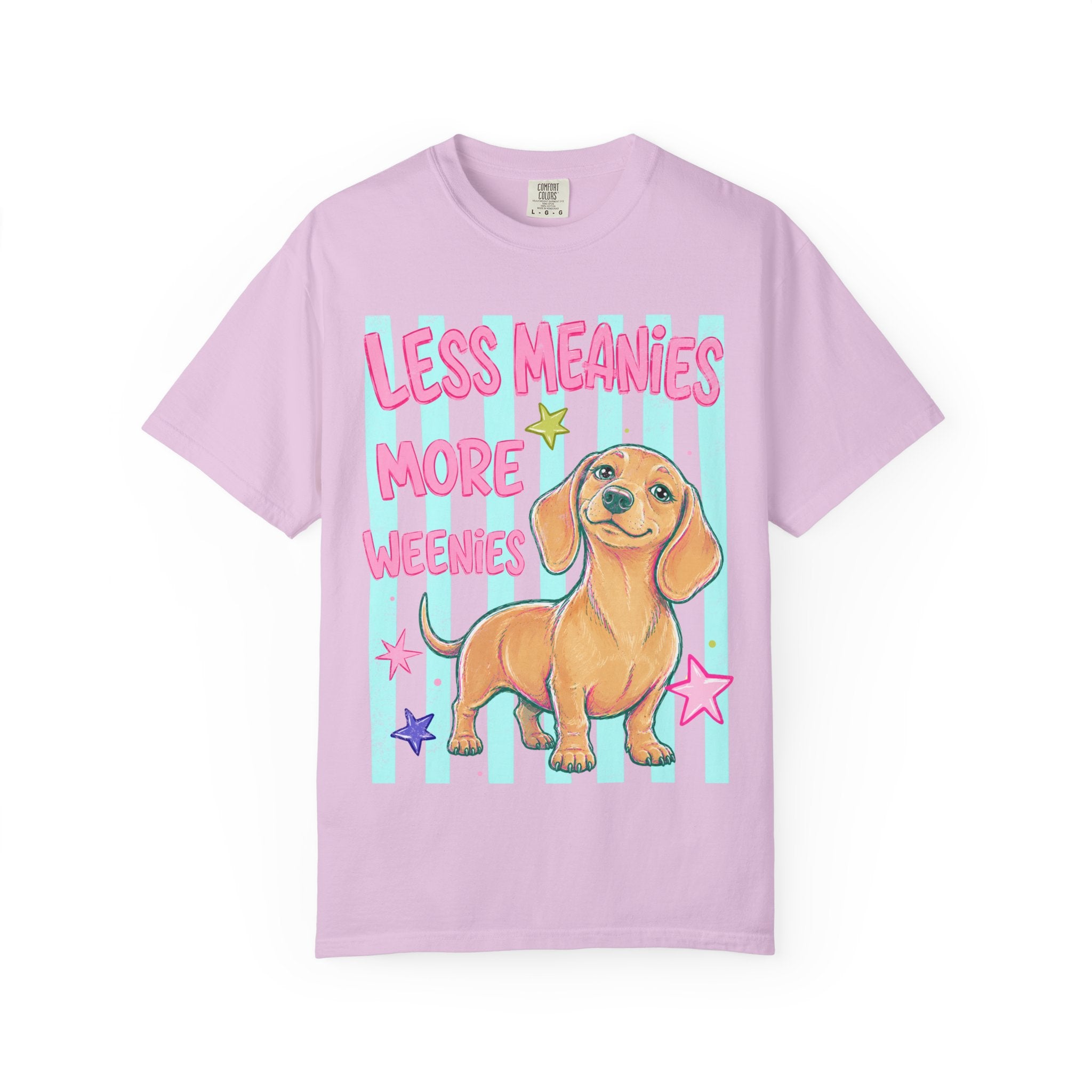 Less Meanies More Weenies T-shirt | Cute Dachshund Graphic, Pastel Stars